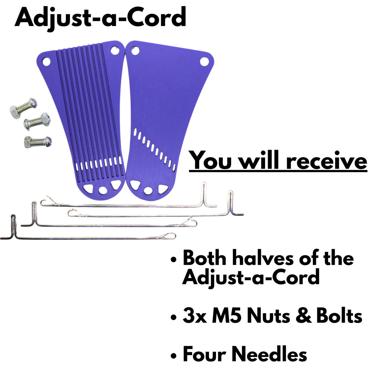 Adjust-a-Cord product with included components on a white background