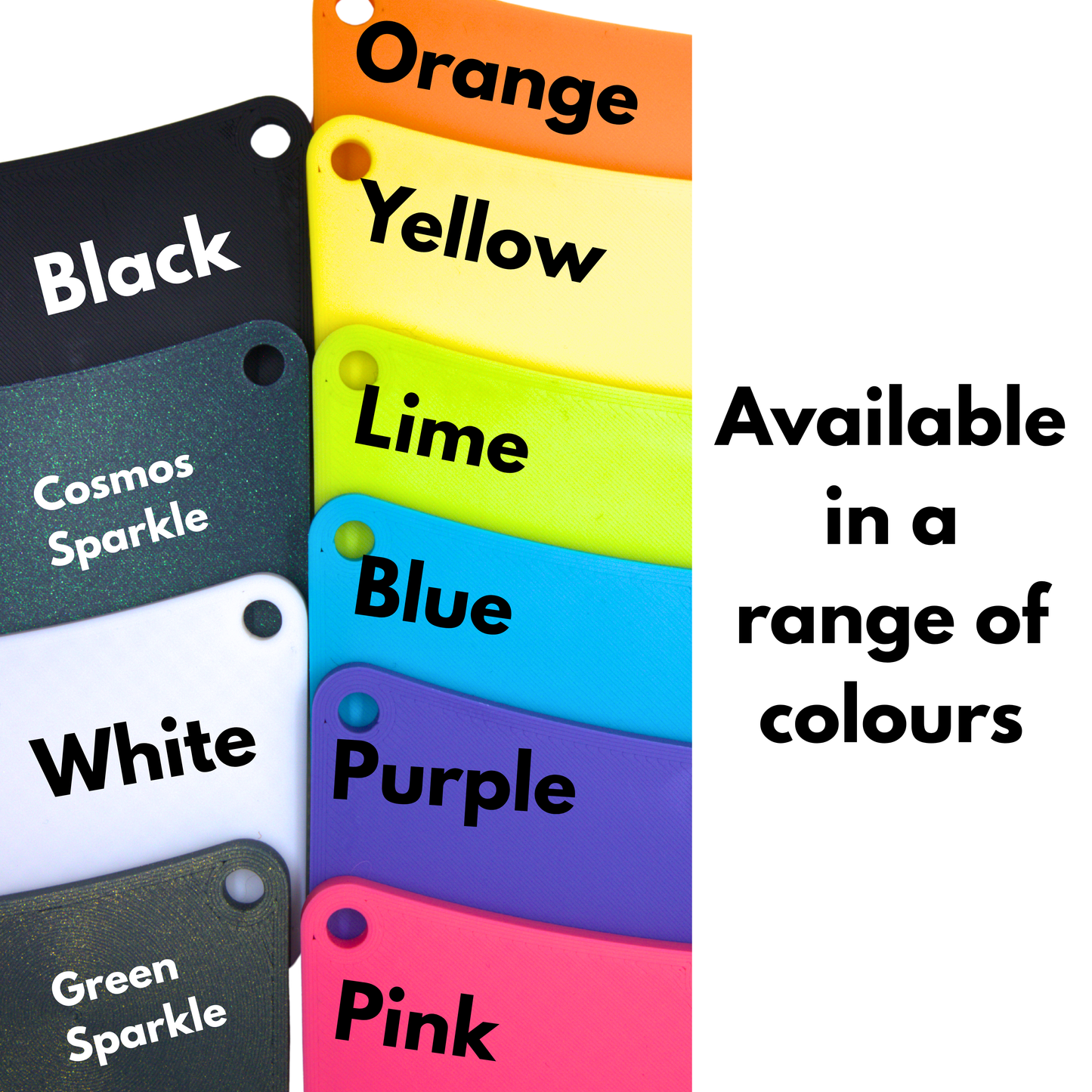 These are the available colours for the sardine shuttle brocade boat. The available colours are black, cosmos sparkle, white, green sparkle, orange, yellow, lime, blue, purple and pink