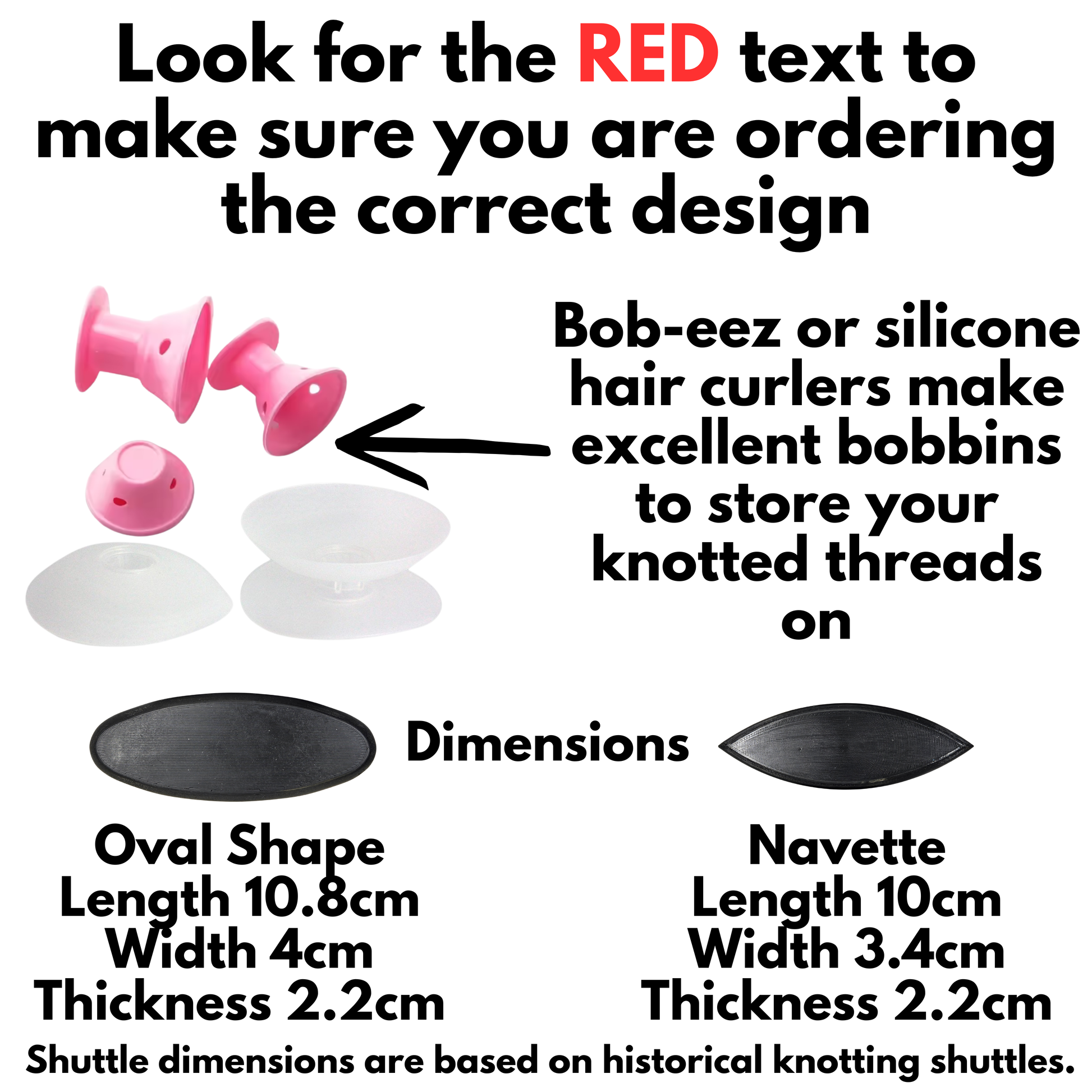 Instructions on how to order the correct model. Includes measurements and helpful tips on storing knotted threads