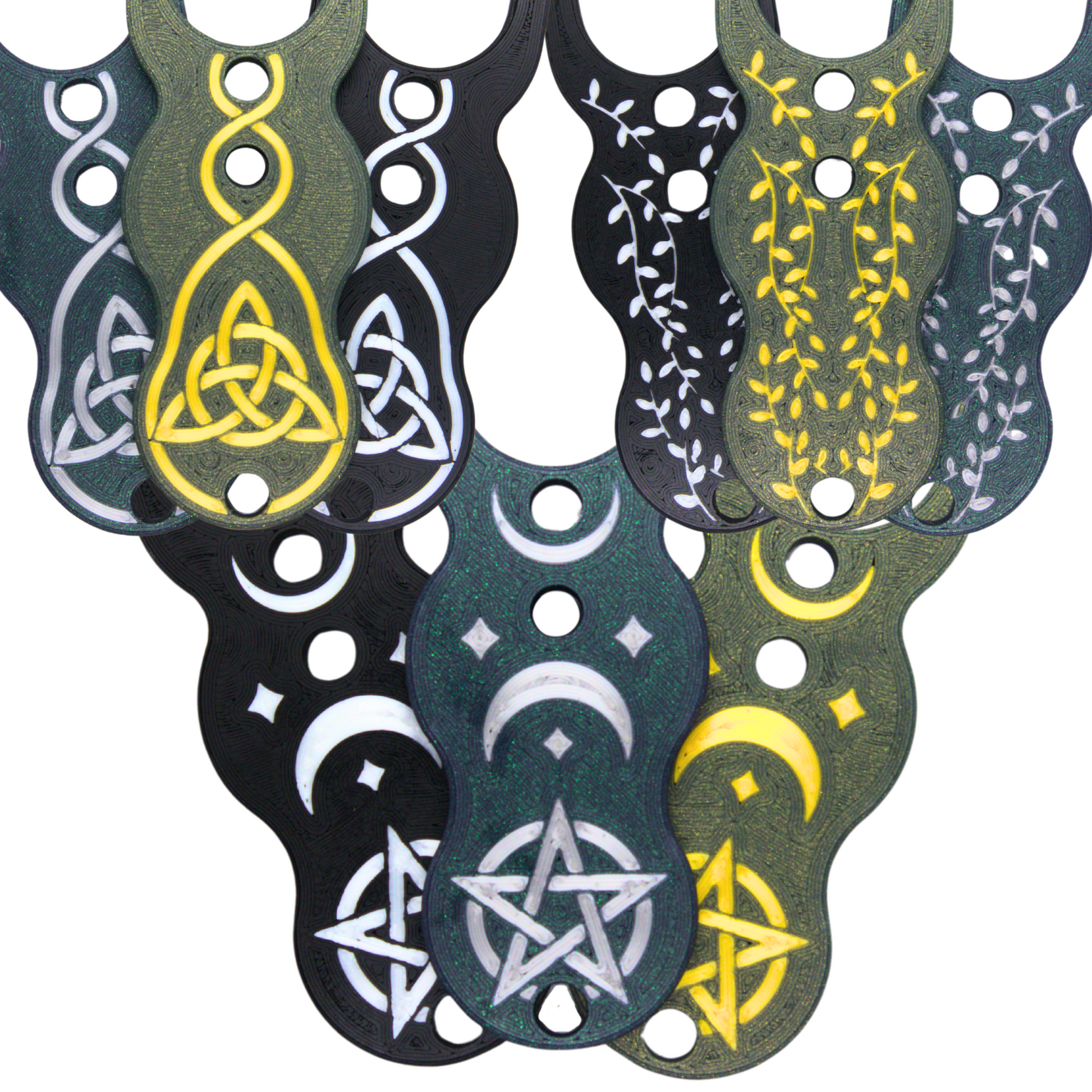 three different lucet fork designs in three different colourways each
