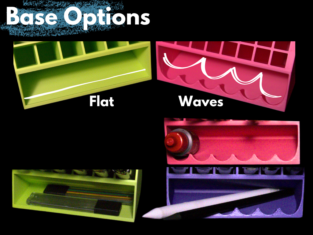 Collage of flat and wave base options with colorful containers.