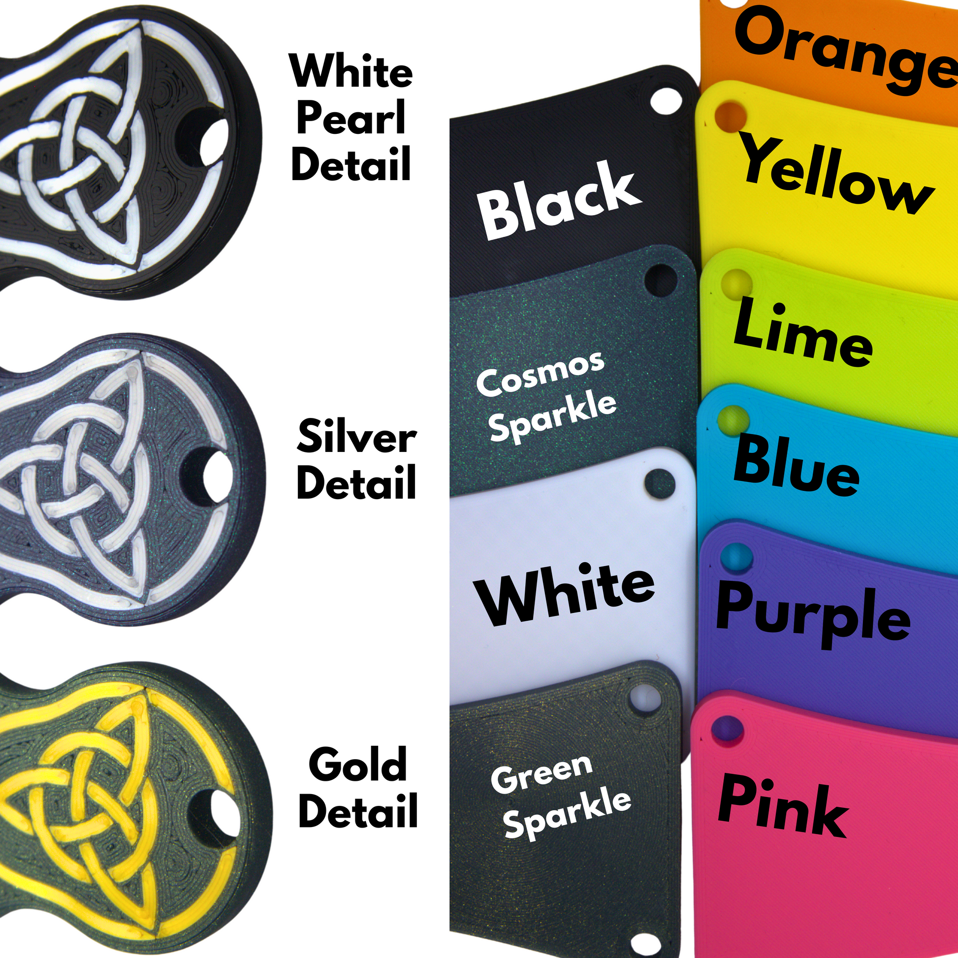 Color swatches and combinations to choose from  text labels.
