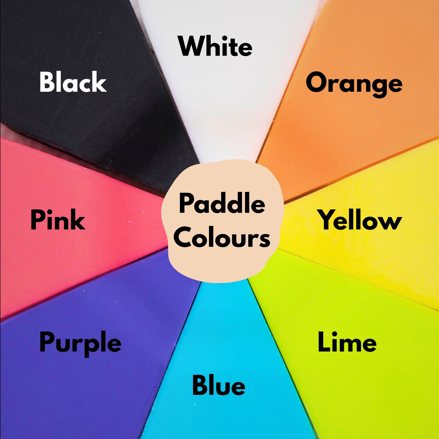 the mayan spin and ply paddle is available in white, orange, yellow, lime, blue, purple, pink and black