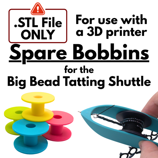 Text reads .STL file ONLY, for use with a 3D printer. Spare bobbins for the Big Bead Tatting Shuttle