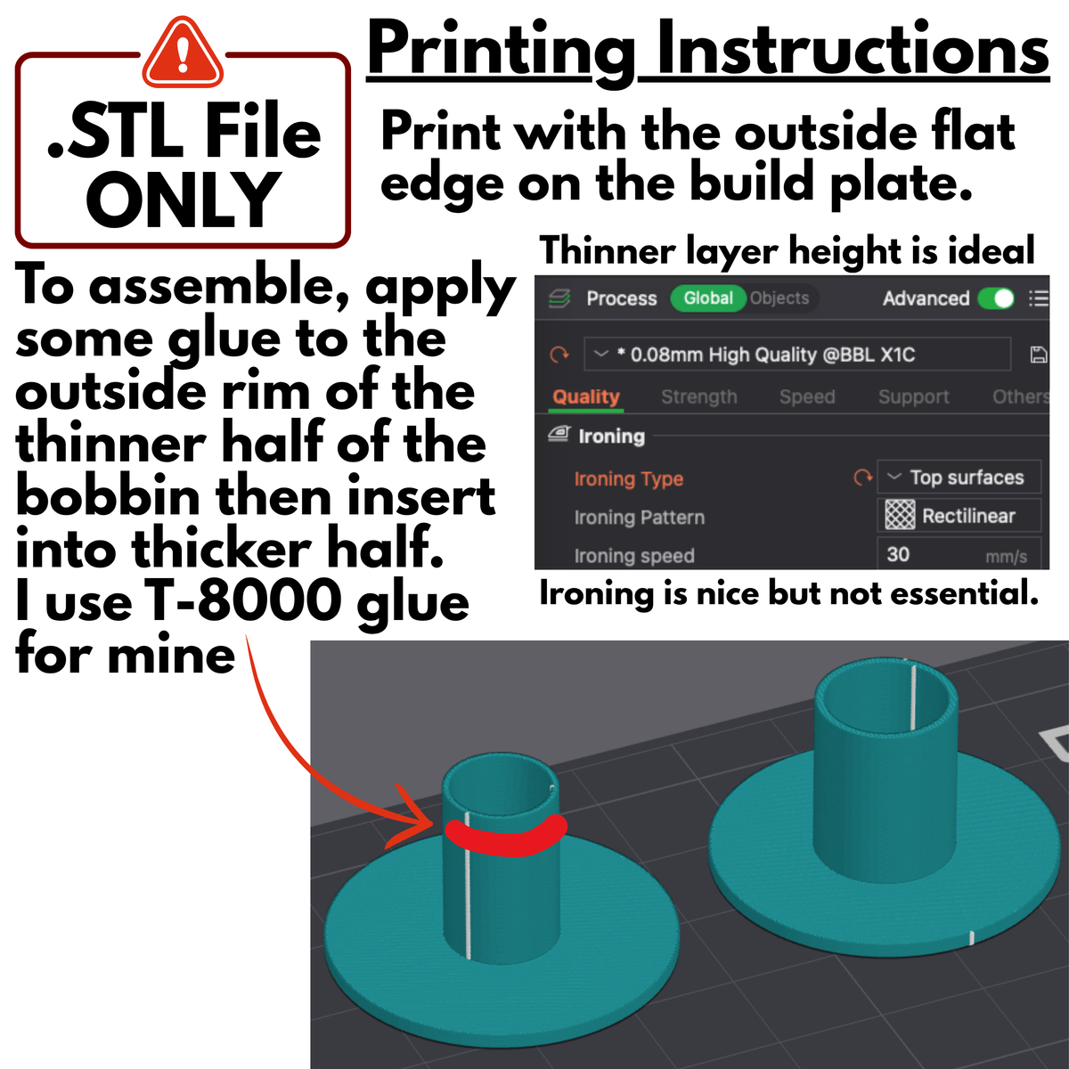 .STL Digital File for Printing - The 'Big Bead' Tatting Shuttle BOBBIN ONLY