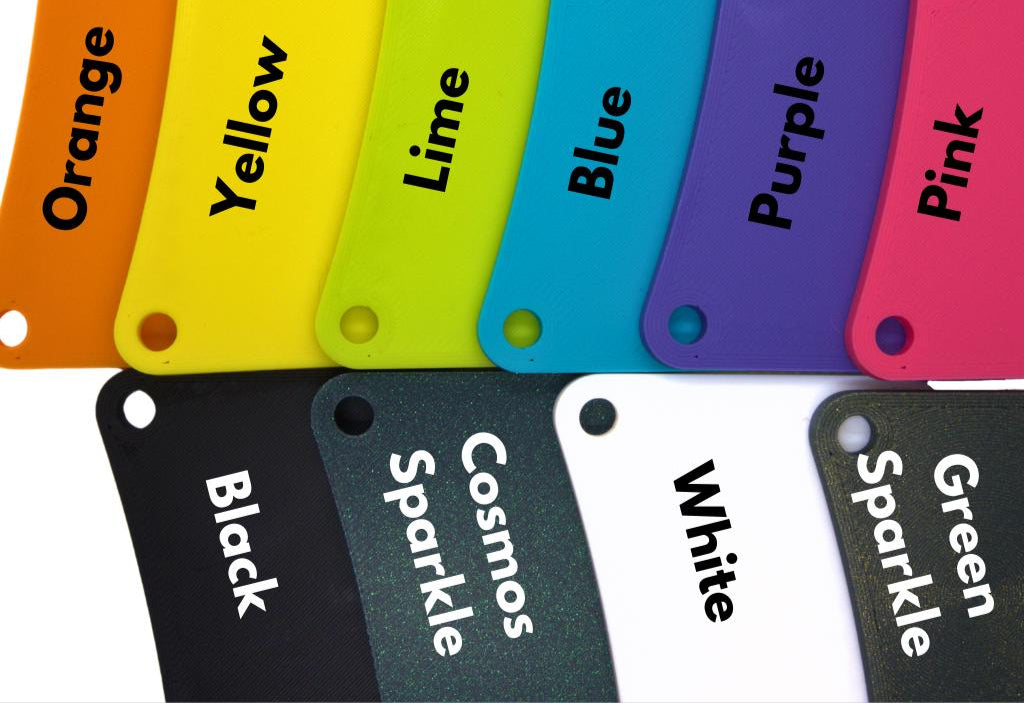 Color swatches labeled with color names and text on a white background