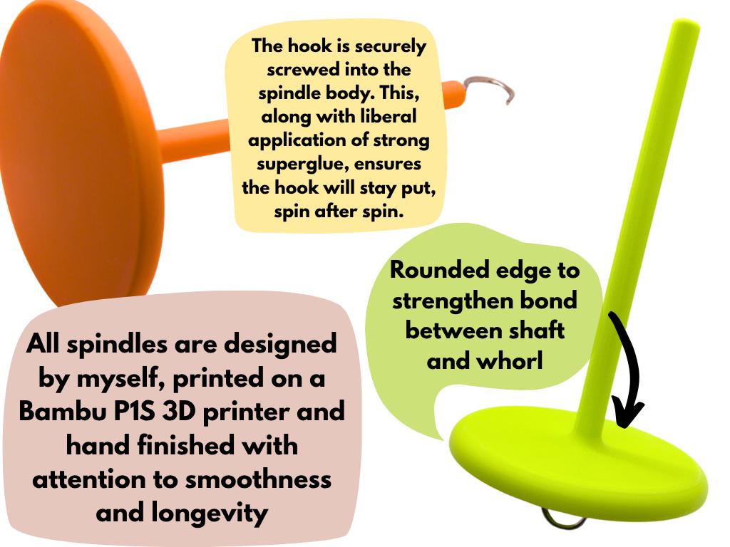 Spindle with text explaining design features and materials used