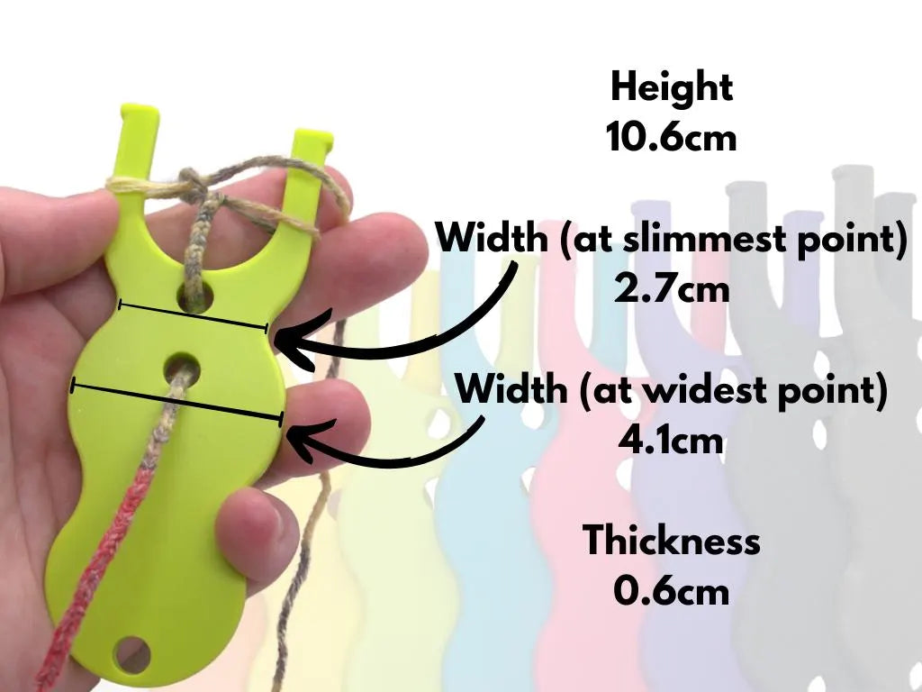 image shows the dimensions of the lucet fork. Text reads height 10.6cm, width (at slimmest point) 2.7cm, width (at widest point) 4.1cm, thickness 0.6cm